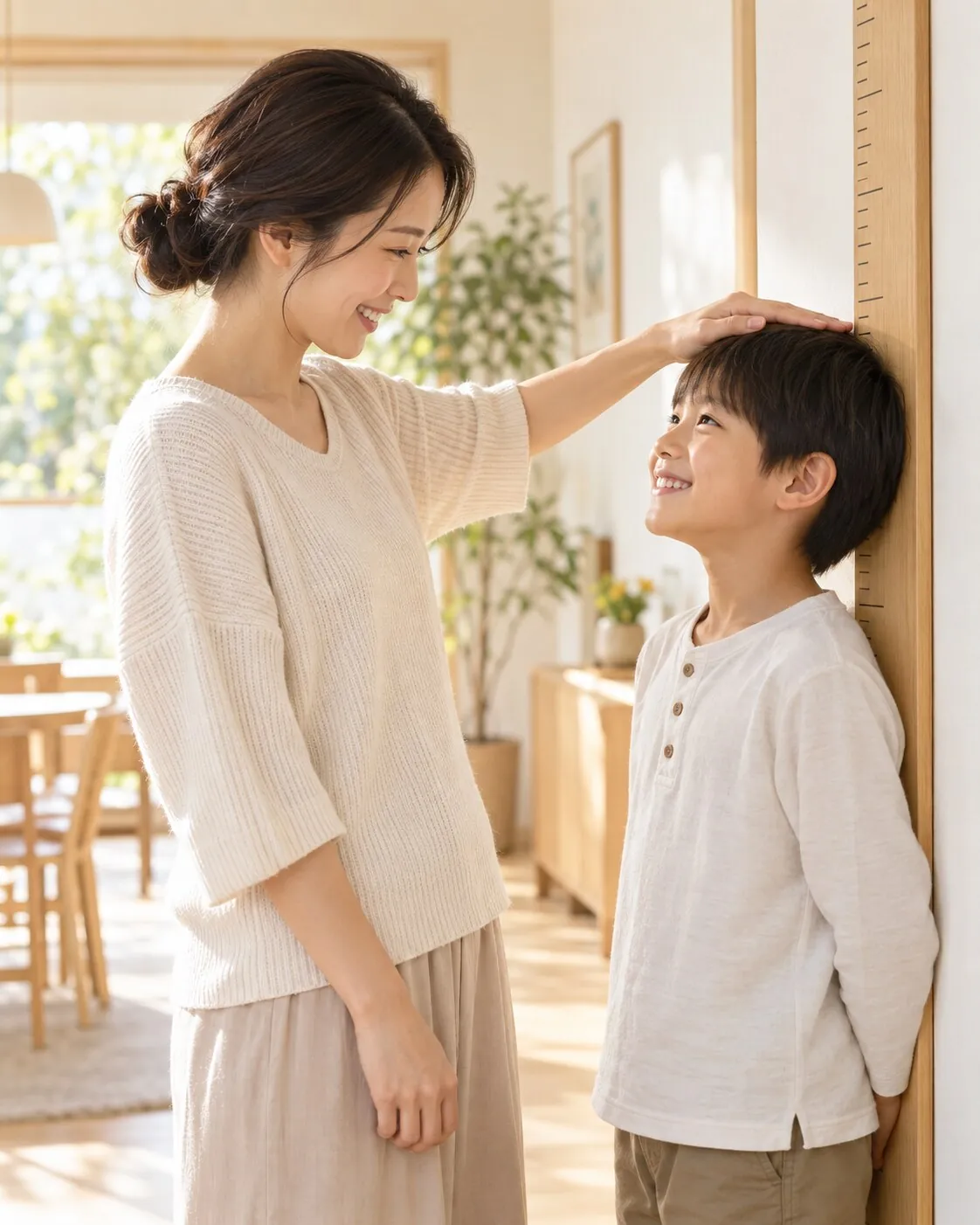 Mẹ theo dõi chiều cao của con